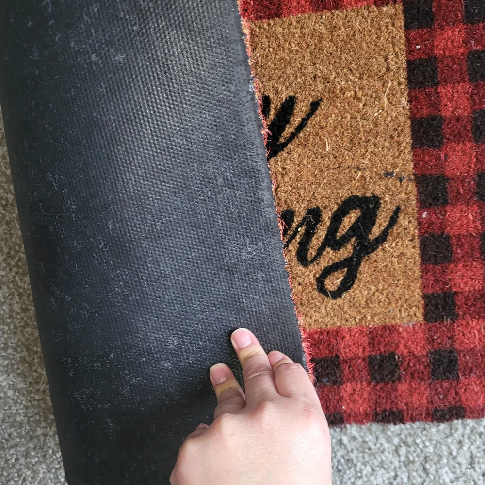 Festive Red and Black Plaid Doormat